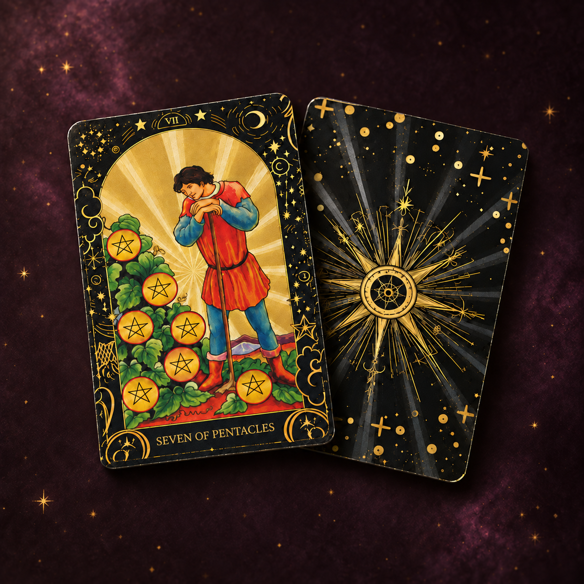Black Starlight Tarot Deck — Studio-Designed with Matte Gold Foil