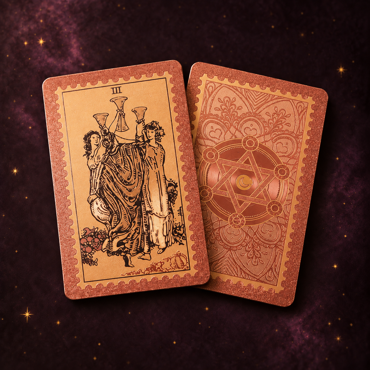 Rose Gold Hexagram Tarot Deck — Studio-Designed with Matte Gold Foil