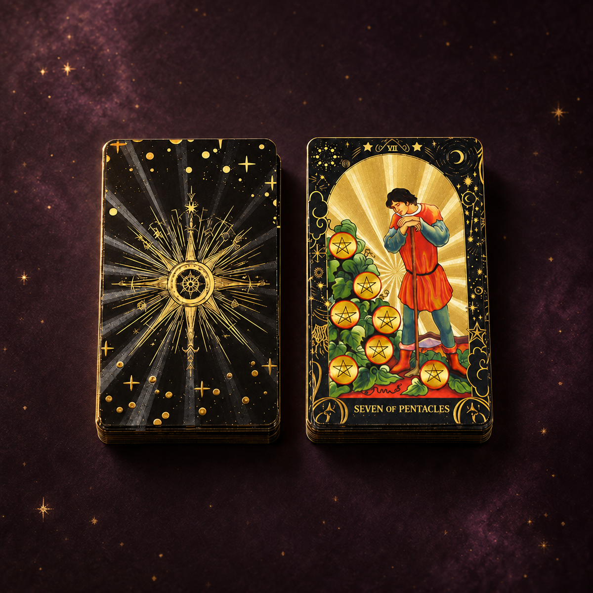 Black Starlight Tarot Deck — Studio-Designed with Matte Gold Foil