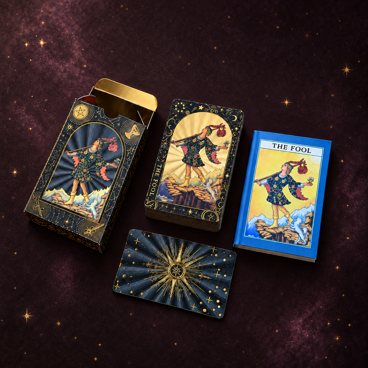 Black Starlight Tarot Deck — Studio-Designed with Matte Gold Foil