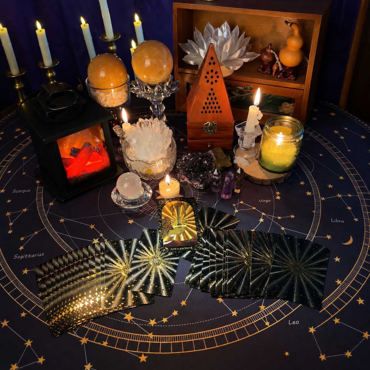 Black Starlight Tarot Deck — Studio-Designed with Matte Gold Foil