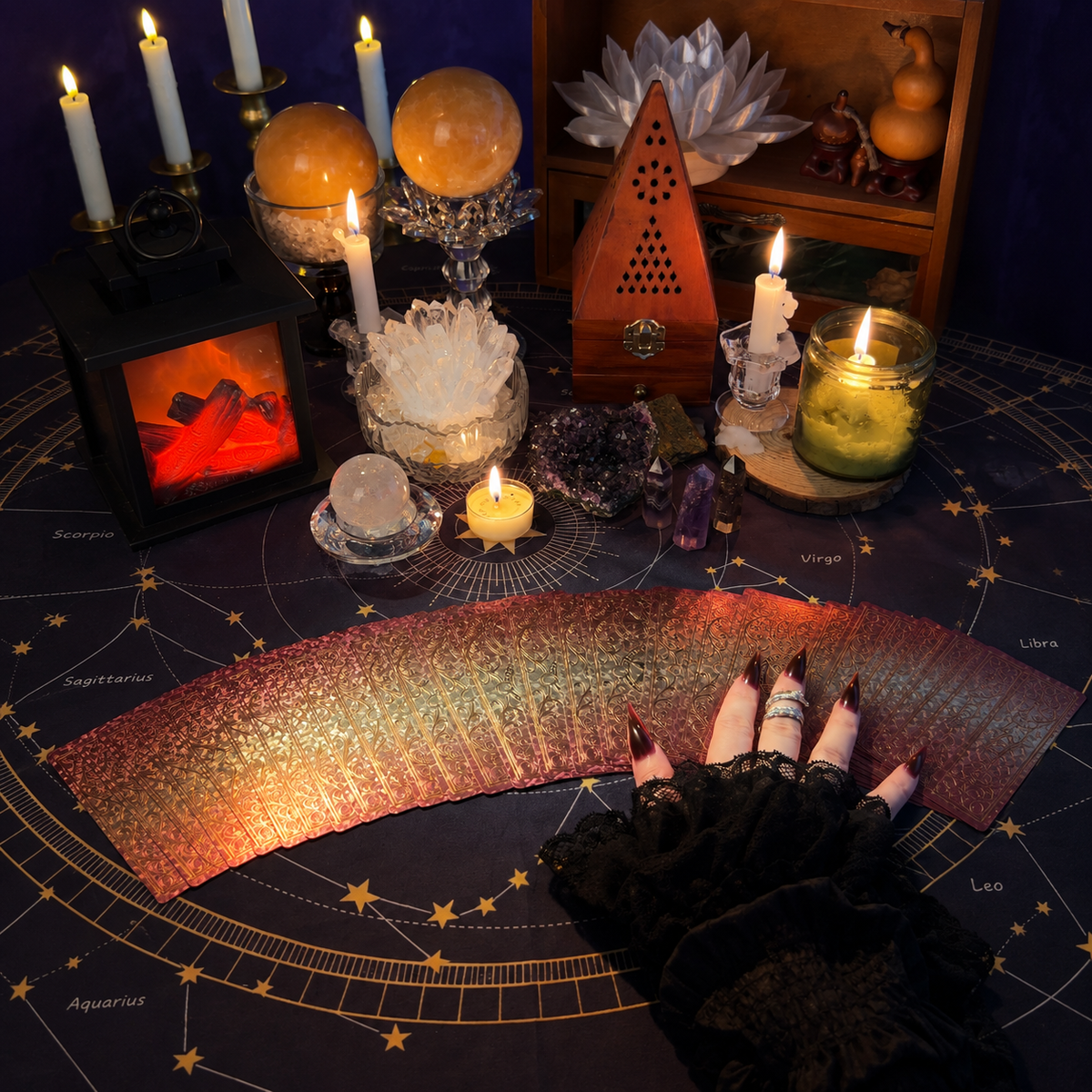Rose Gold Hexagram Tarot Deck — Studio-Designed with Matte Gold Foil