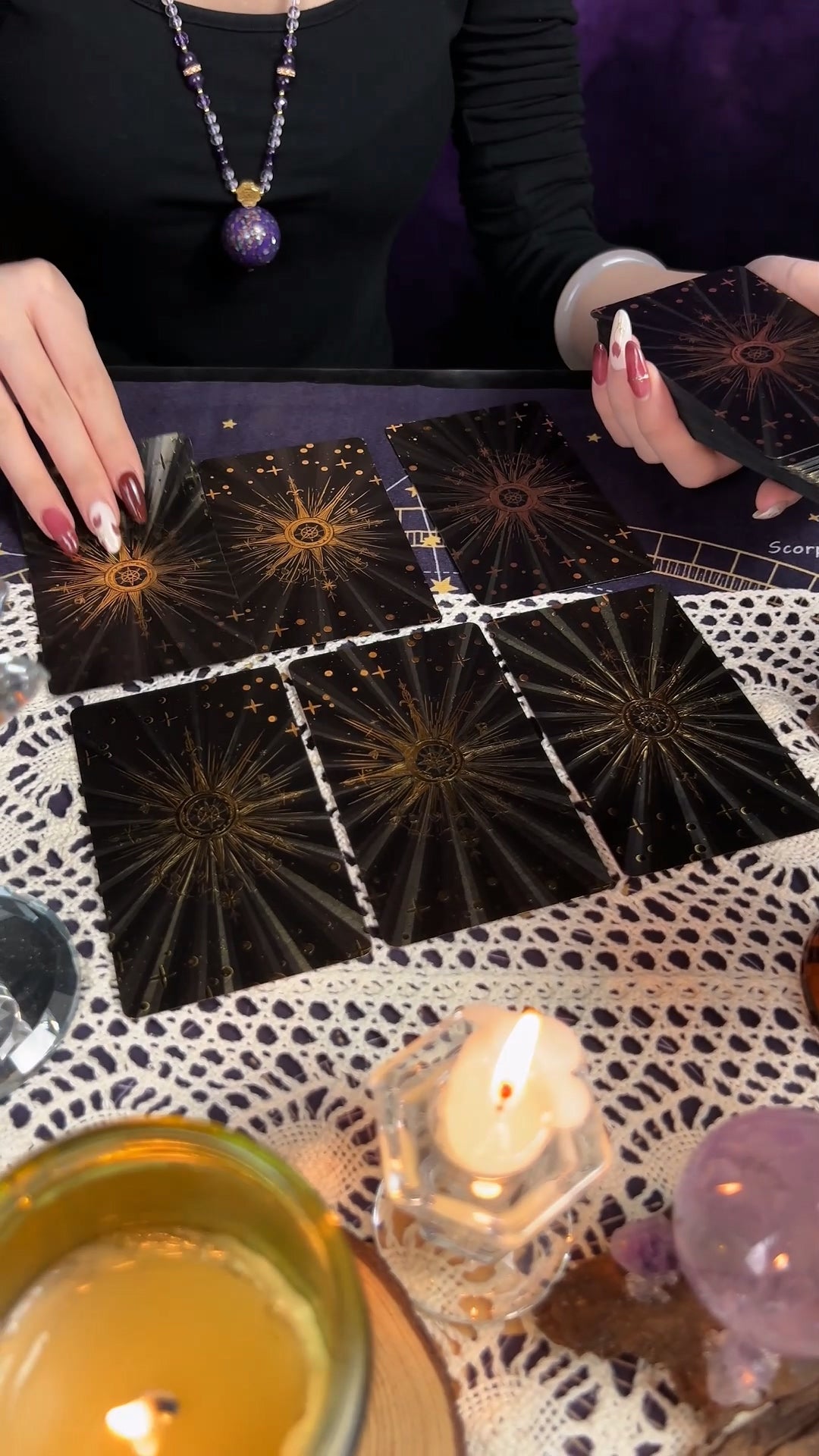 A Tarot reading being prepared at a table